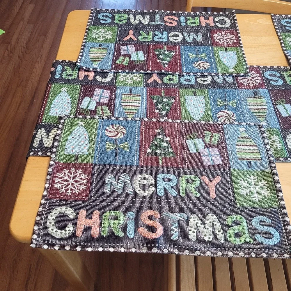 Merry Christmas Set Of 4 Tapestry Kitchen Dining Table Placemats &‎ Runner